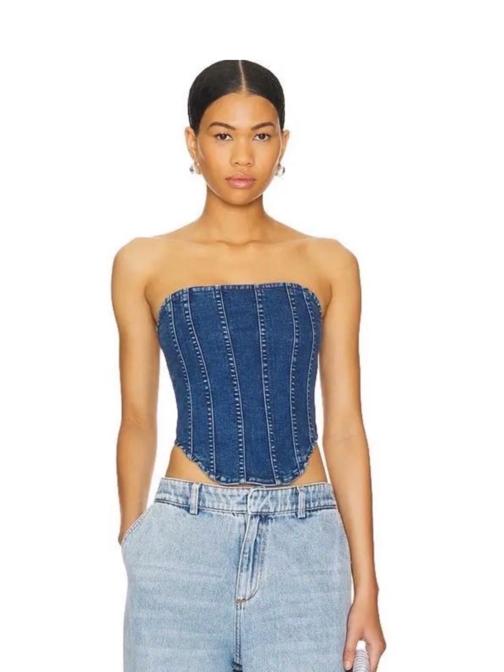 Good American Denim Strapless Corset Tube Top